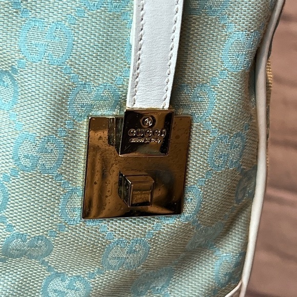 GUCCI GG Jacquard Fabric Leather Light Blue Handbag - Picture 3 of 17